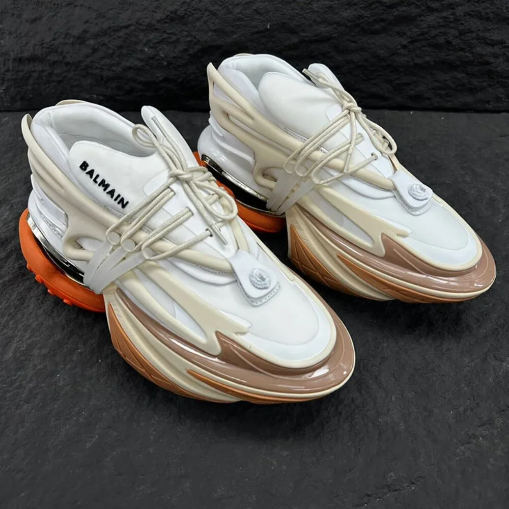 Balmain Unicorn Low-Top Platform Sneakers, Unisex, White And Orange - Picture 3 of 9